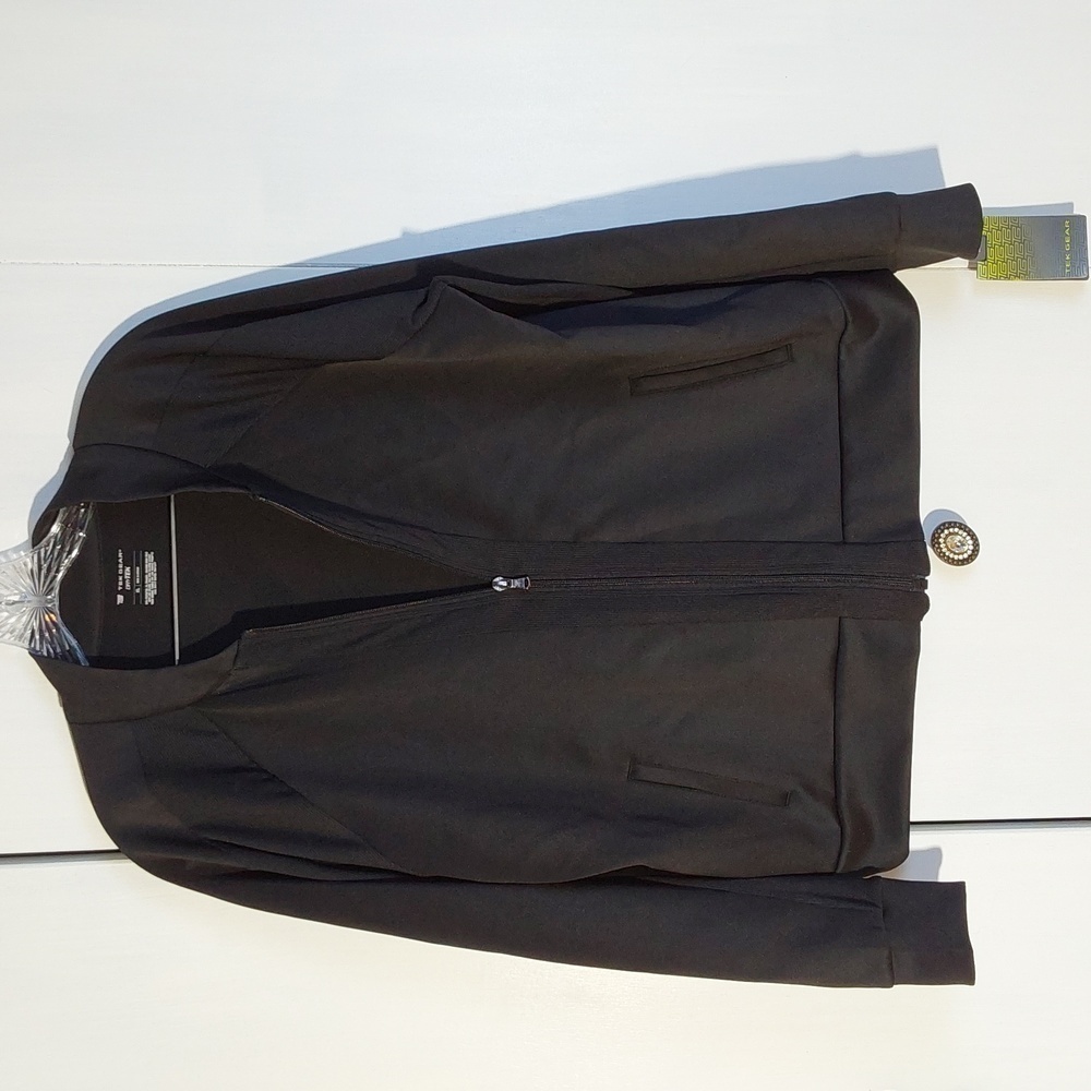 Tek Gear| Womens Black Satin Zipper Jacket Dry Tek/ Moisture Wick Lightweight.XL